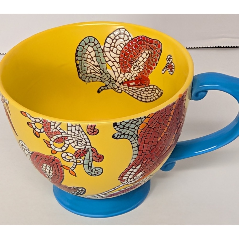 World Market Butterfly Flowers Collectible Gift Embossed Tea Cup / Mug 14 oz